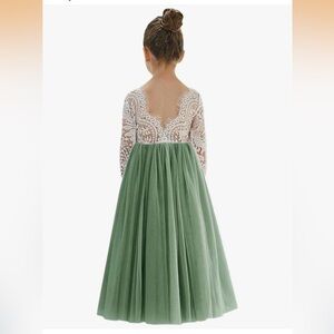 Formal Green and White Lace Dress Girls Size 10